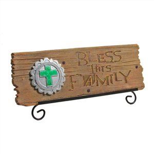 NWT Bless This Family Cast Stone Table Top Plaque